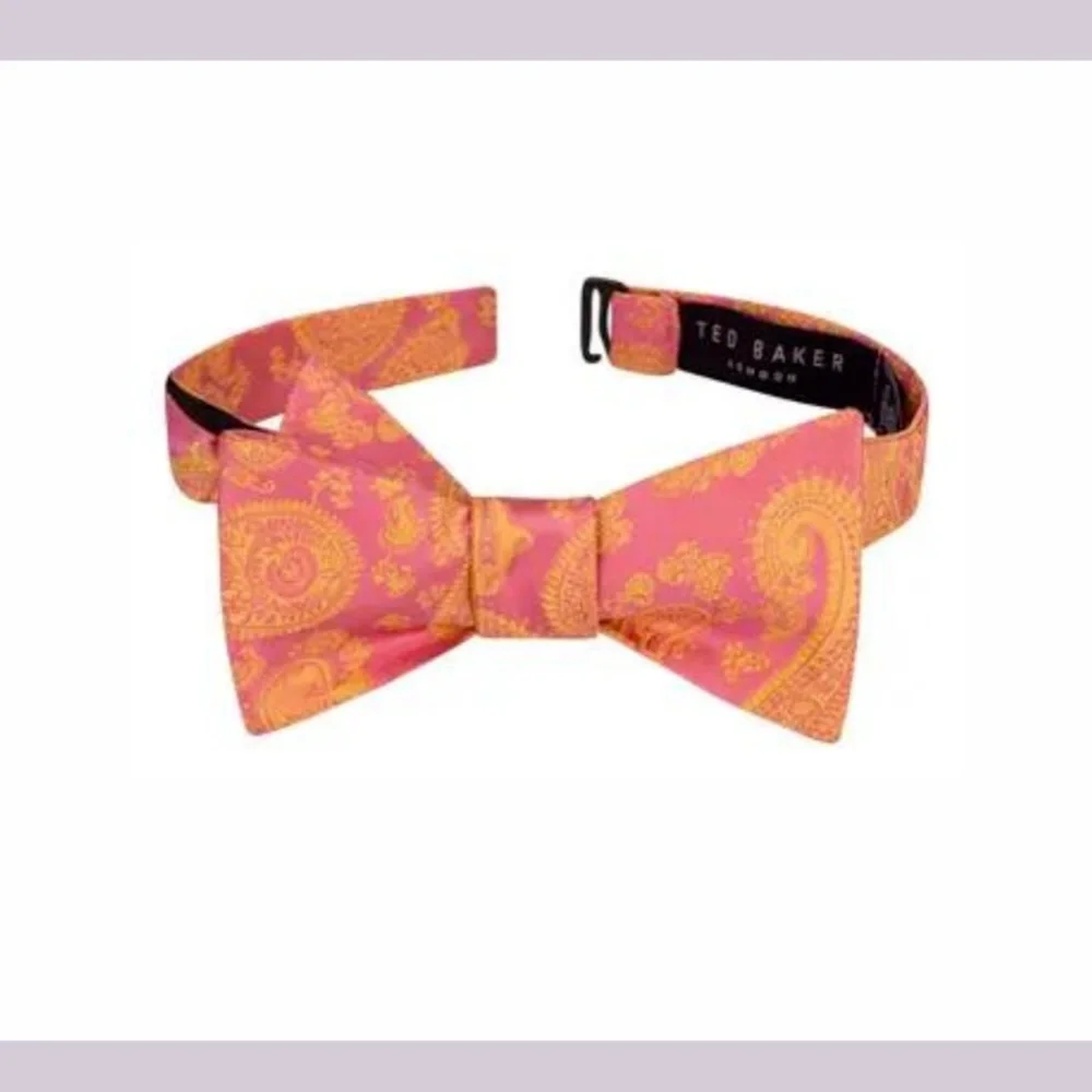NWT $160 Ted Baker London 2pc Men Preakness Paisley Silk Bow Tie in Pink & Berry
